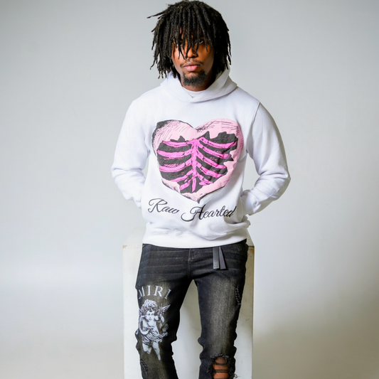 White & Light Pink Raw Hearted Hoodie