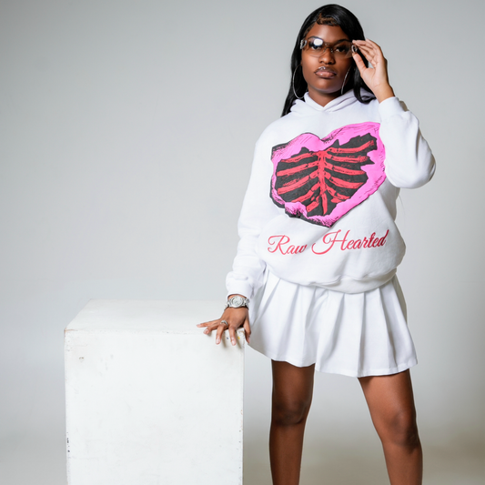 White & Hot Pink Raw Hearted Hoodie