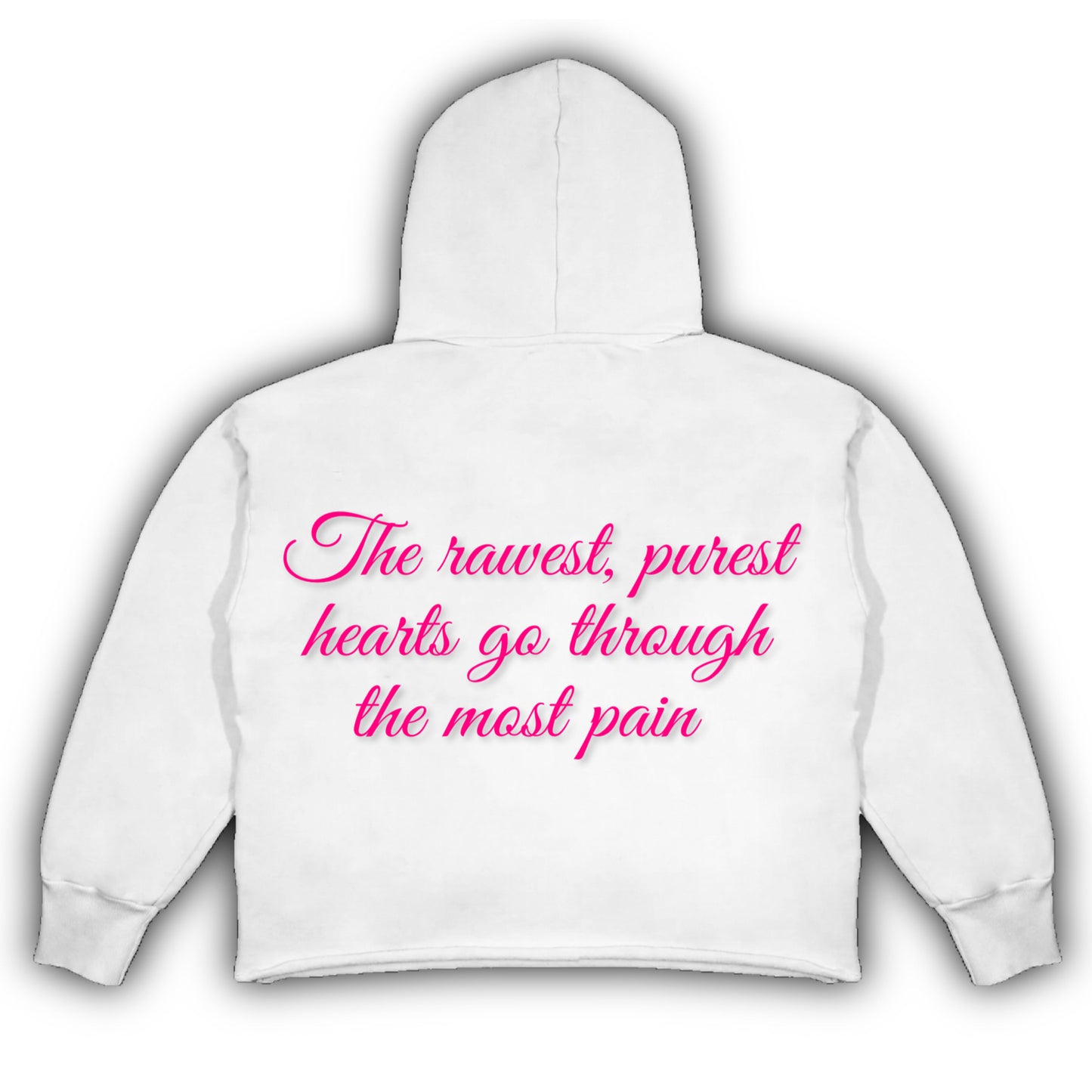 White & Light Pink Raw Hearted Hoodie