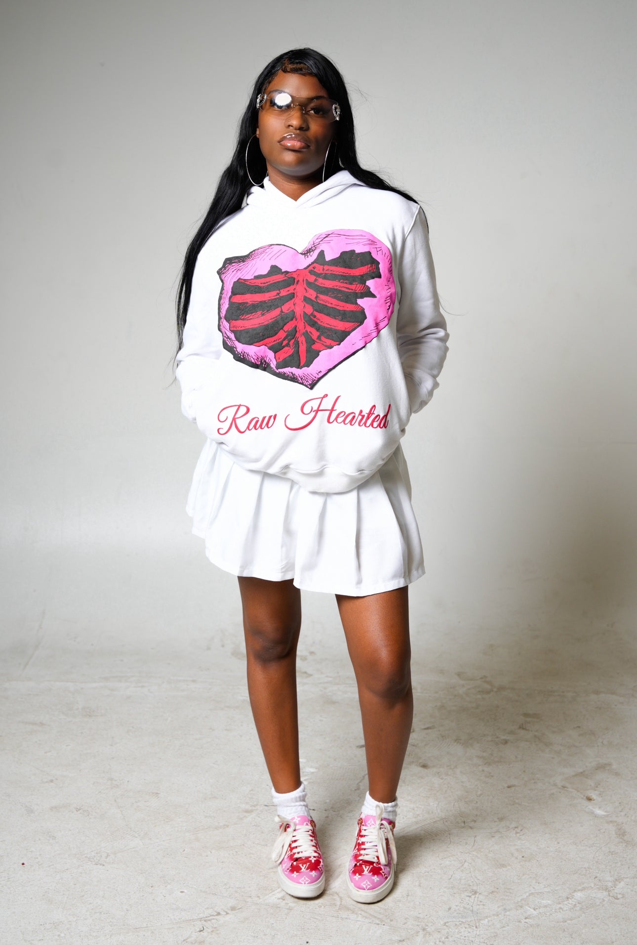 White & Hot Pink Raw Hearted Hoodie