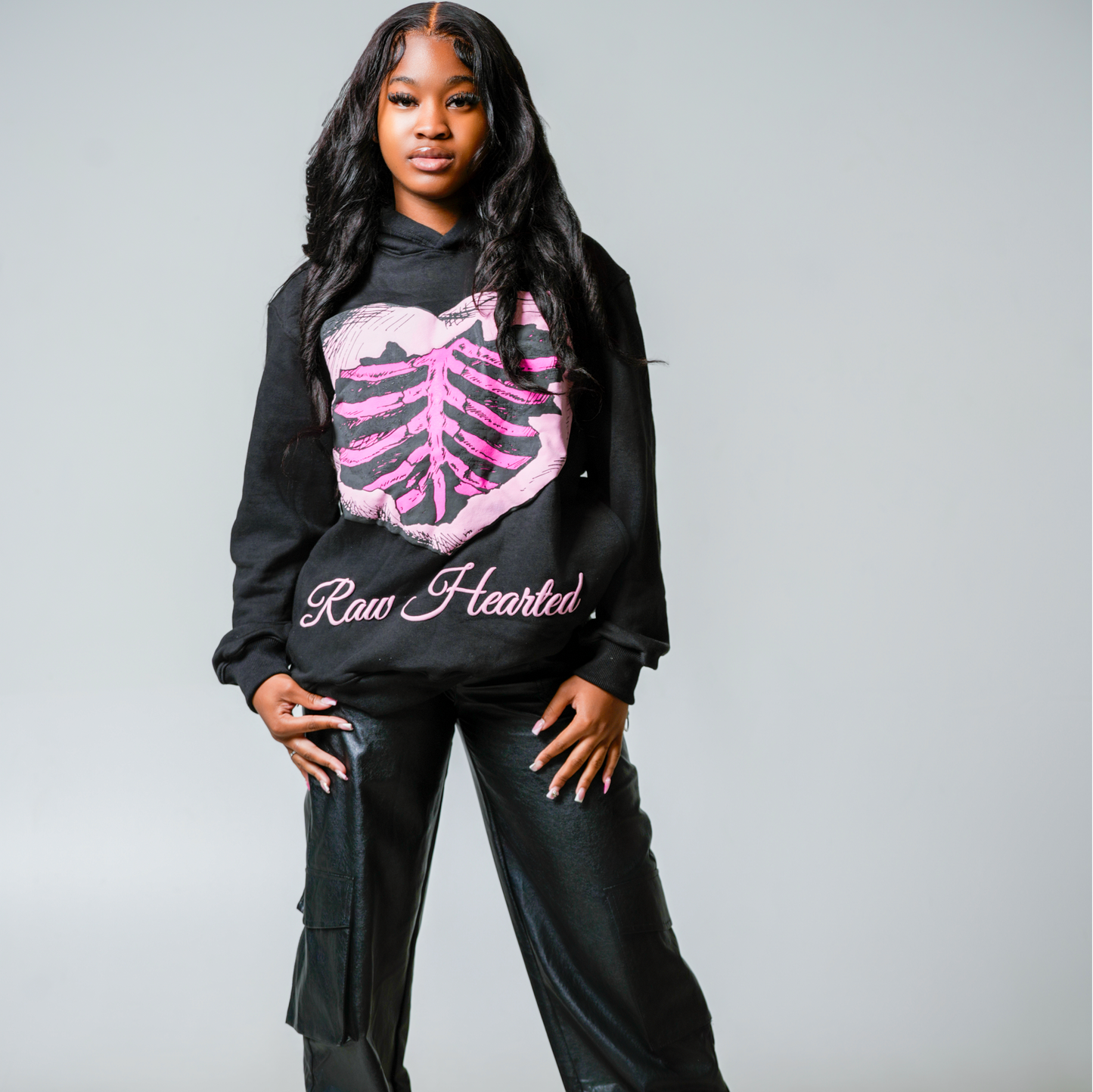 Black & Light Pink Raw Hearted Hoodie