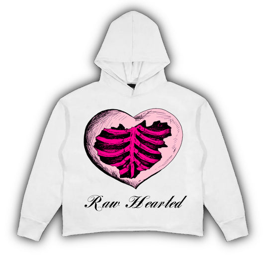 White & Pink Raw Hearted Hoodie